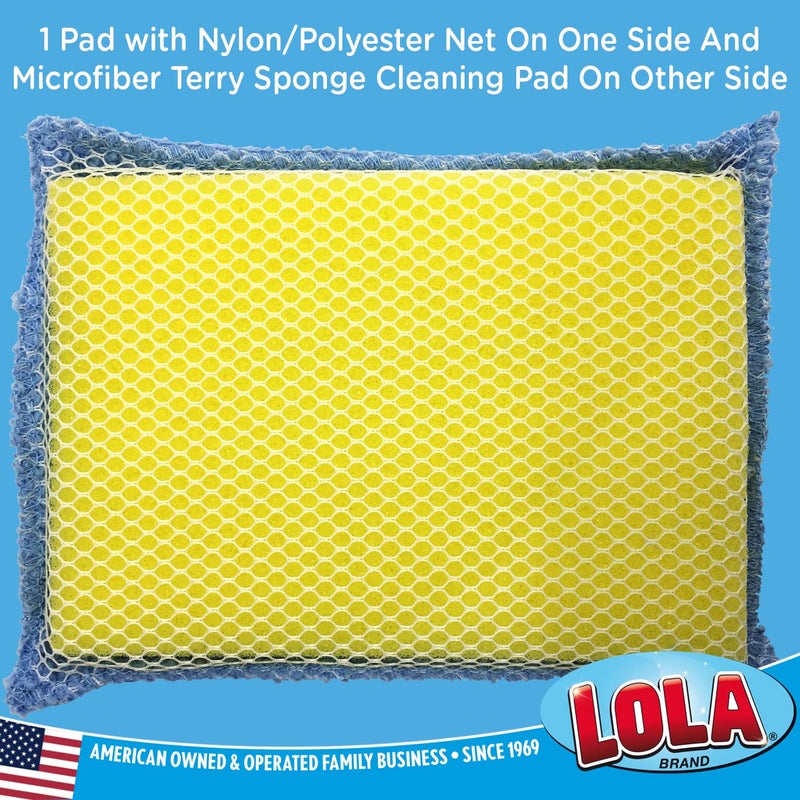 LOLA Microfiber Terry & Nylon Net Sponge Scrubber Pad, 12 Pack, Non Scratch 2-Way Cleaning, Gently Scrubs & Wipes Clean - Image 3